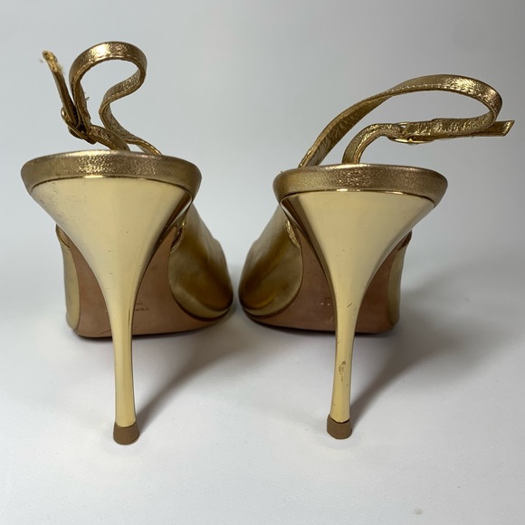 Giuseppe Zanotti Design Gold Leather slingback peeptoe heels EU size 39.5 US 9.5 - Picture 9 of 15